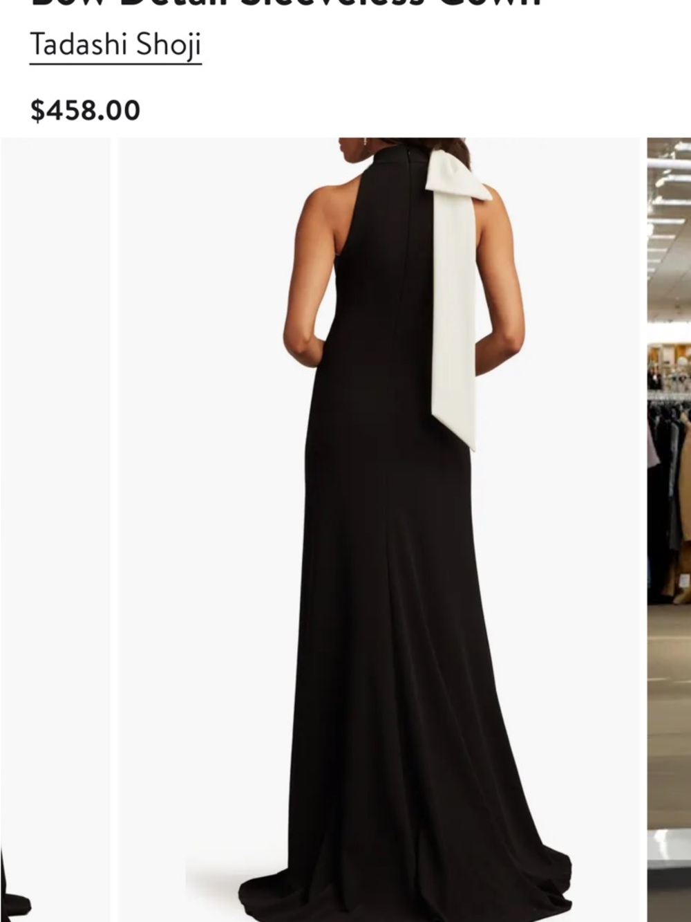 Tadashi Shoji Black Sleeveless Gown with Ivory Bow - Picture 4 of 5